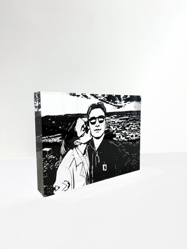 Bloco de acrílico personalizado com Pôr-do-sol no estilo Gravura Artística