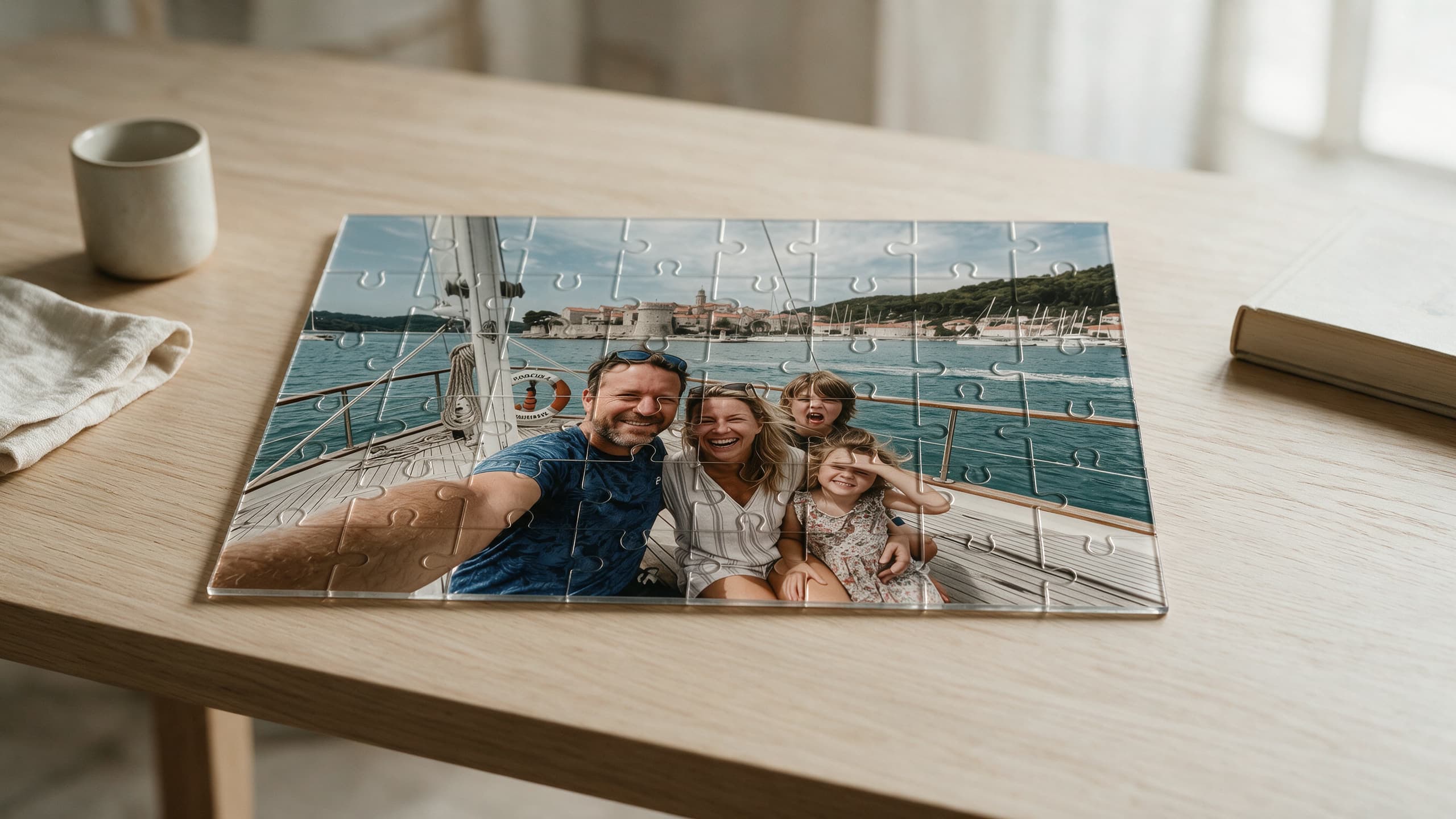 Acrylic puzzle with a family photograph and a few loose pieces